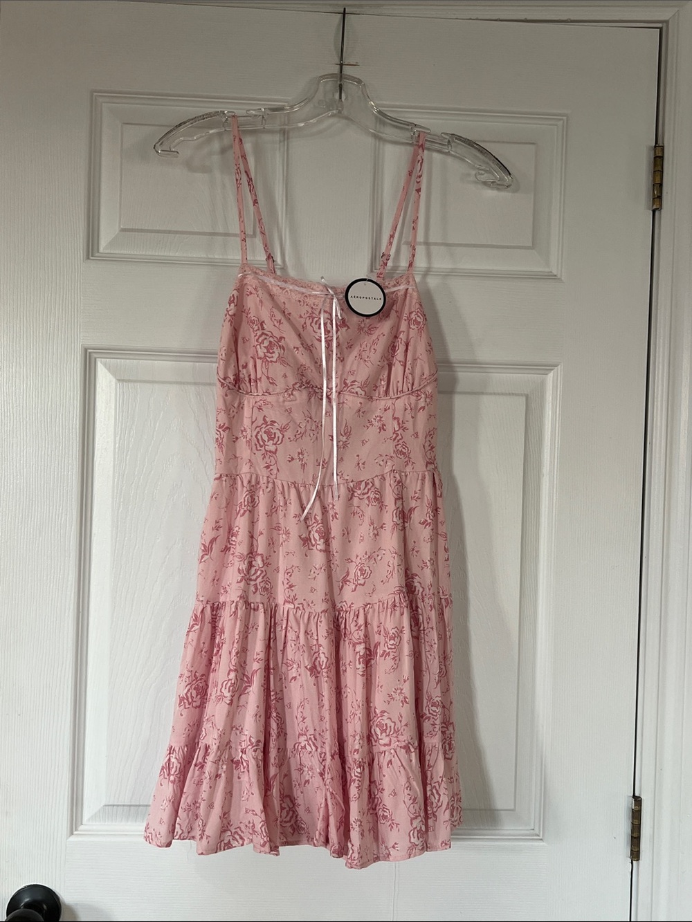 Aeropostale Pink Floral Tiered Sundress with Spaghetti Straps